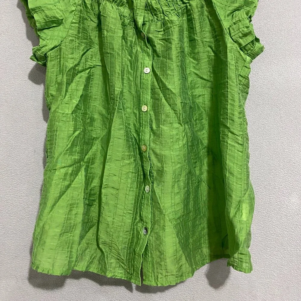 En Focus Studio Salted Lime Ruffle Sleeve Blouse | Textured Button Front Top M - Picture 6 of 7